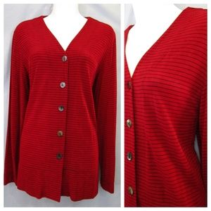 Chico's Travelers Red Stripe Cardigan Sweater 1 M